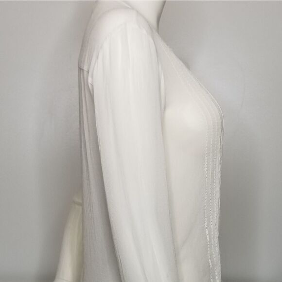 Zara Woman White Embroidered Sheer Button Up Blouse Size S - Picture 7 of 11